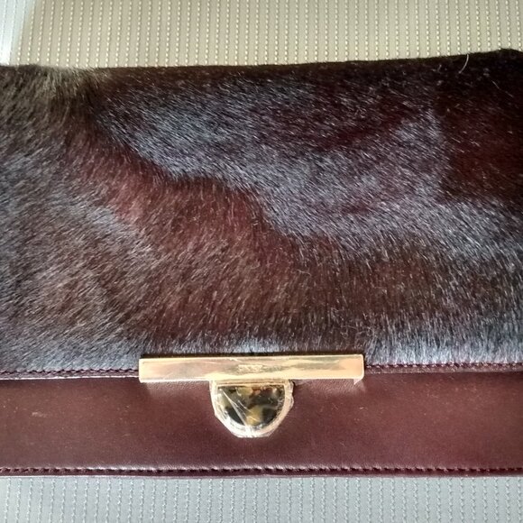 DKNY Burgundy Leather and Haircalf Clutch - NWT - Picture 1 of 11